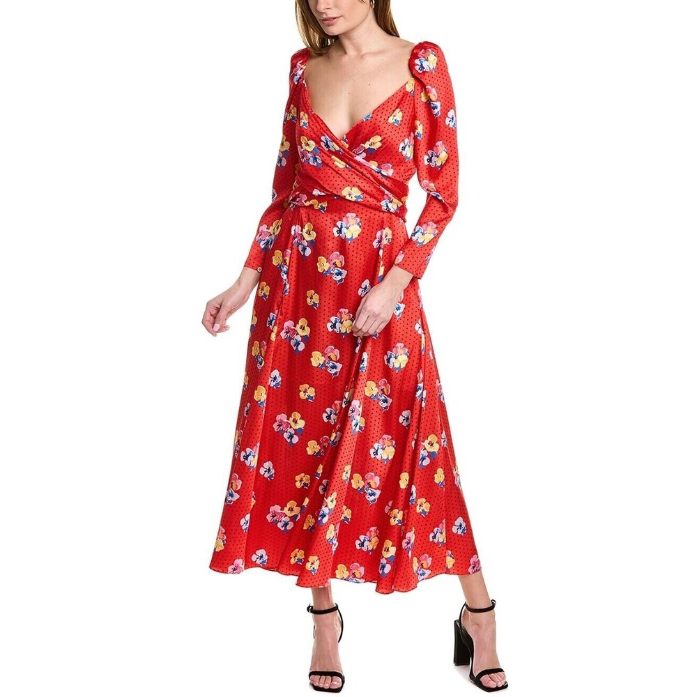 RUNWAY. NWT. $2190 CAROLINA HERRERA Pleated printed twill midi dress Sz 8 red - Picture 4 of 10